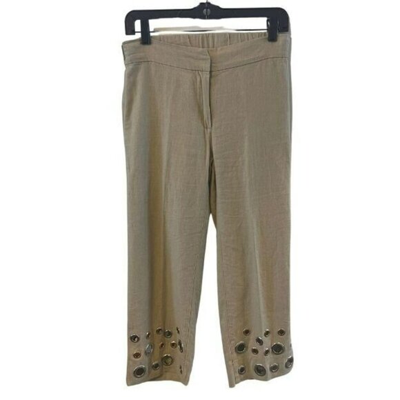 Soft Surroundings Farrah Tan Linen Grommet Cropped Pants PXS - Picture 1 of 6